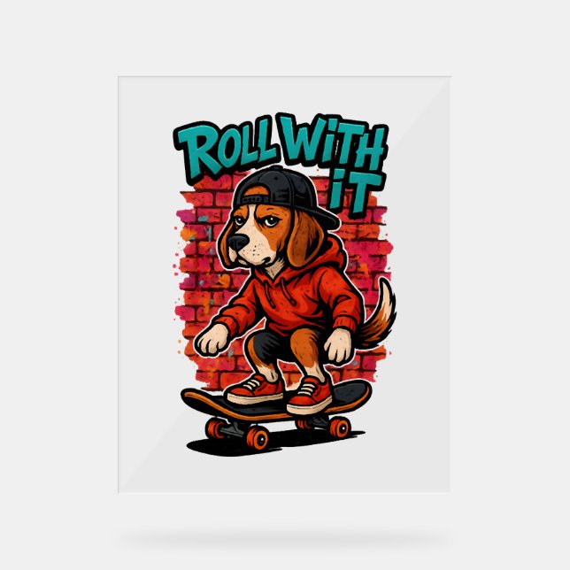 Street Style Beagle Skateboarding Graffiti Art Acrylic Sign (Front)