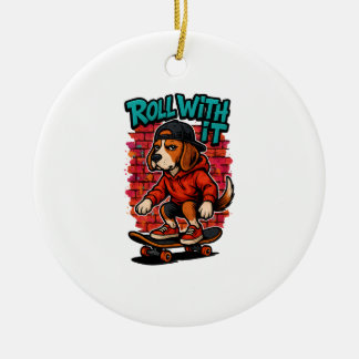 Street Style Beagle Skateboarding Graffiti Art Ceramic Ornament