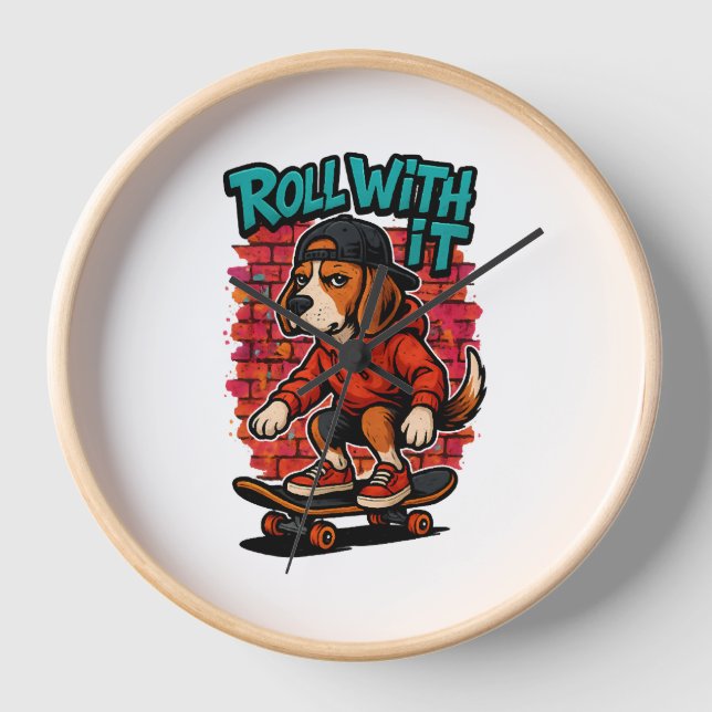 Street Style Beagle Skateboarding Graffiti Art Clock (Front)