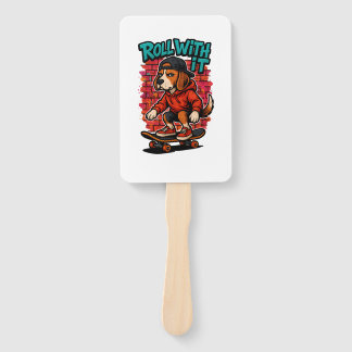 Street Style Beagle Skateboarding Graffiti Art Hand Fan