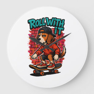 Street Style Beagle Skateboarding Graffiti Art Large Clock