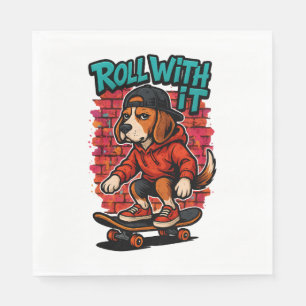 Street Style Beagle Skateboarding Graffiti Art Napkin