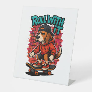 Street Style Beagle Skateboarding Graffiti Art Pedestal Sign