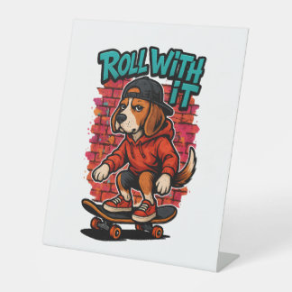 Street Style Beagle Skateboarding Graffiti Art Pedestal Sign