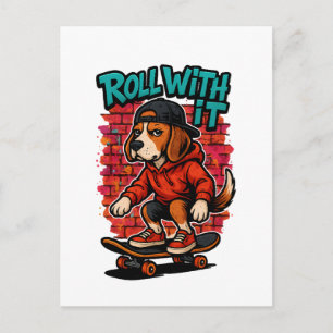 Street Style Beagle Skateboarding Graffiti Art Postcard