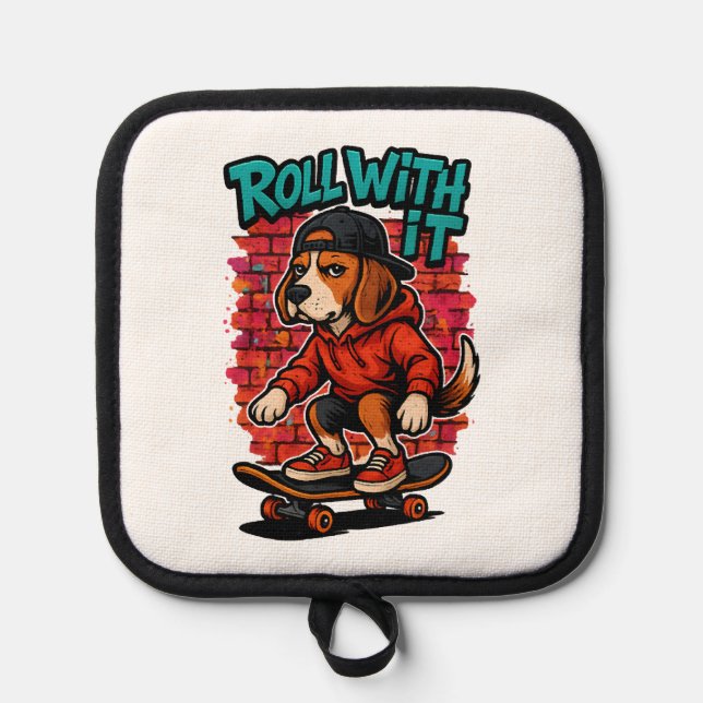 Street Style Beagle Skateboarding Graffiti Art Pot Holder (Front)