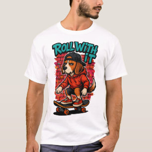 Street Style Beagle Skateboarding Graffiti Art T-Shirt