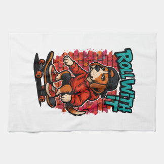 Street Style Beagle Skateboarding Graffiti Art Tea Towel