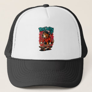 Street Style Beagle Skateboarding Graffiti Art Trucker Hat