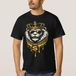 Street Style Fierce Lion With Crown and Chain T-Shirt