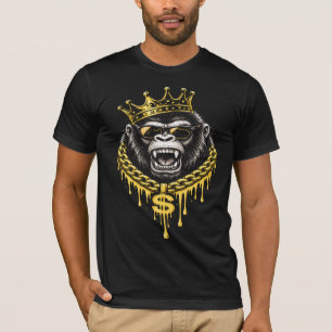 Street Style Gorilla With Golden Crown and Chain T-Shirt
