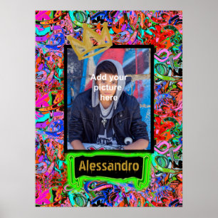 Street style graffiti with gold crown poster