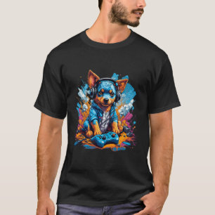 Street Style Puppy Gamer Graffiti Blue Heeler Game T-Shirt