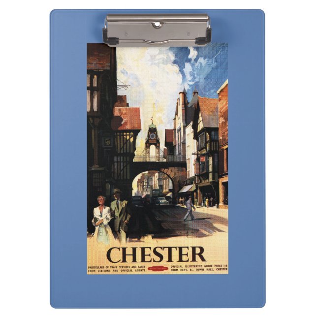 Street View with Couple & Tower Clock Rail Clipboard (Front)