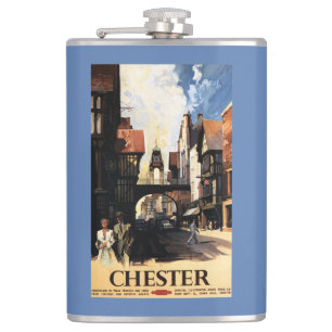 Street View with Couple & Tower Clock Rail Hip Flask