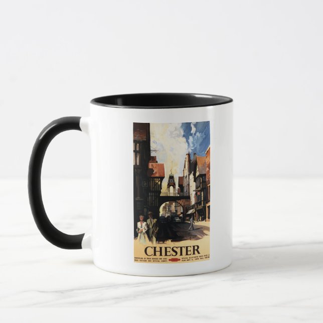 Street View with Couple & Tower Clock Rail Mug (Left)