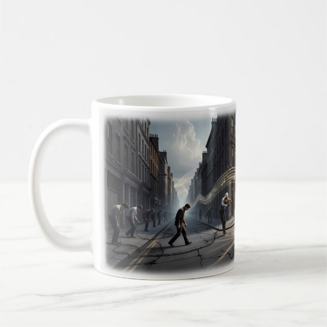 Street Violinists Glowing Notes Urban Struggle Mug (Left)