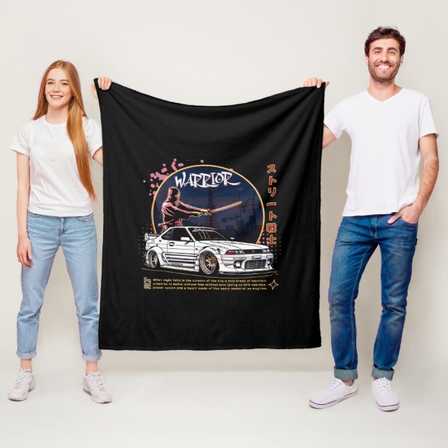 Street Warrior Samurai - Skyline Driver Fleece Blanket (In Situ)