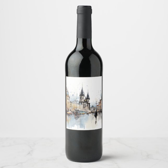 Street watercolor Prague  Wine Label (Front)