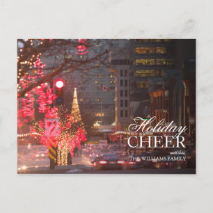 Street with Christmas Decorations in Evening Holiday Postcard