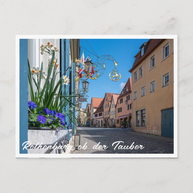 Street with flowers in Rothenburg ob der Tauber Postcard (Front)