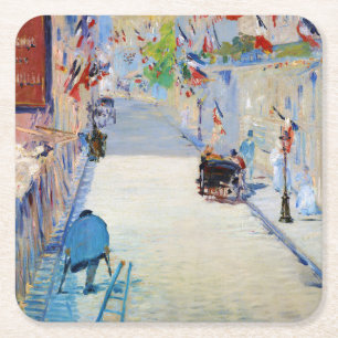 Street with French Flags, Manet Square Paper Coaster