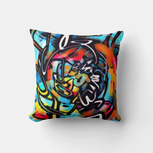 Streetart Chaos Colorful Graffiti Cushion (Front)