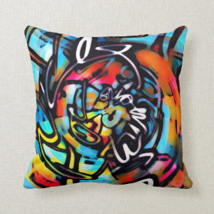 Streetart Chaos Colorful Graffiti Cushion