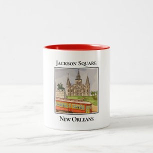 Streetcar and Jackson Square, New Orleans Two-Tone Coffee Mug