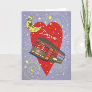 Streetcar Crescent Moon Desire Valentine Holiday Card