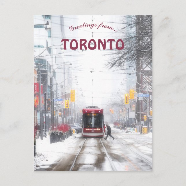 Streetcar on a Snowy Day in Toronto Ontario Postcard (Front)