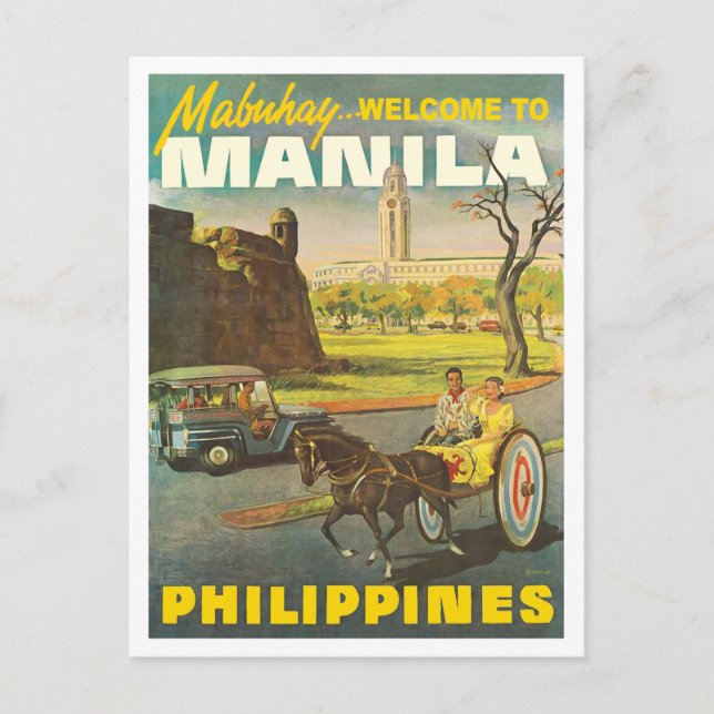 Streets of Manila, Philippines, vintage travel Postcard (Front)