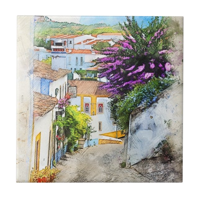 Streets of Obidos- The Real Portugal Ceramic Tile (Front)