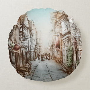 Streets of Paris, France - Pastoral Vintage Art Round Cushion