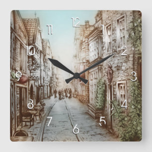 Streets of Paris, France - Pastoral Vintage Art Square Wall Clock