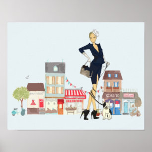 Streets of Paris - shopping and walking the dog Poster