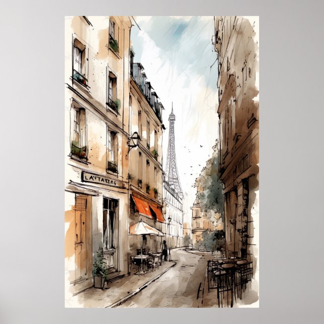Streets of Paris Watercolor Poster Art (Front)