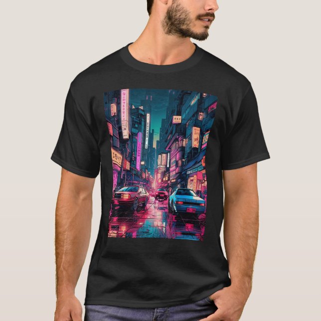 Streets of Tokyo Japan Night Scene With Lights - V T-Shirt (Front)