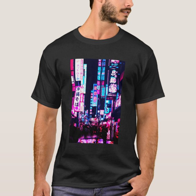 Streets Of Tokyo Japan Night Scene With Lights Vap T-Shirt (Front)