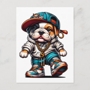 Streetwear Hip Hop Bulldog Postcard