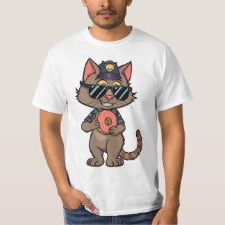 Streetwise Police Cat – 90s Cartoon Doughnut Cop T-Shirt