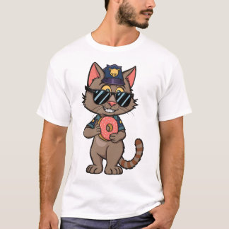 Streetwise Police Cat – 90s Cartoon Doughnut Cop T-Shirt