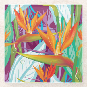 Strelitzia Pattern Glass Coaster