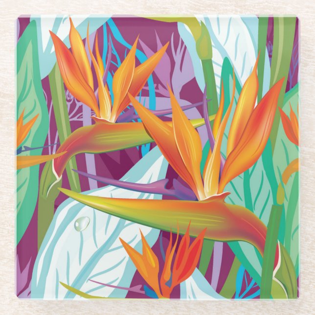 Strelitzia Pattern Glass Coaster (Front)