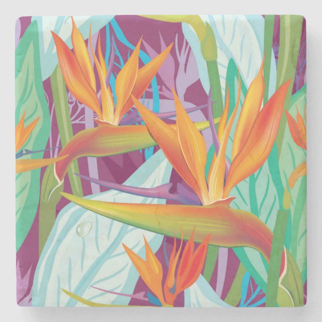 Strelitzia Pattern Stone Coaster (Front)