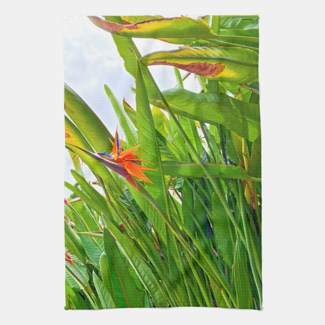 Strelitzia Reginae & Leaves Tea Towel (Vertical)