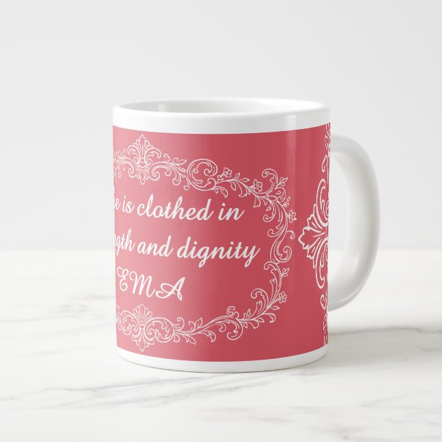 Strength and Dignity Christian Pink Floral Frame M Large Coffee Mug (Front Right)