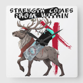 Strength Comes From Within Reindeer Square Wall Clock