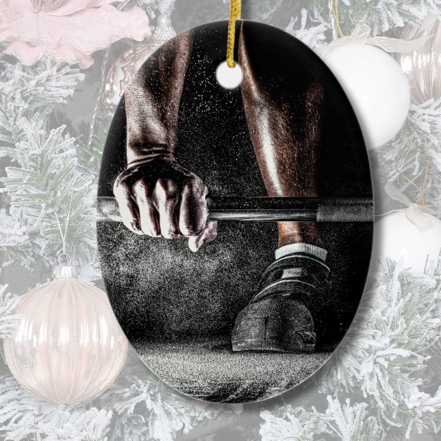 Strength Fitness Weightlifting Barbell Gym Ceramic Ornament (Creator Uploaded)