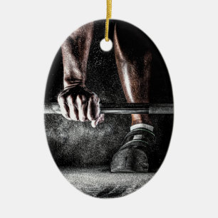 Strength Fitness Weightlifting Barbell Gym Ceramic Tree Decoration